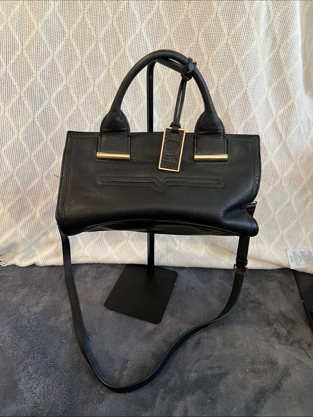 Vince Camuto Black Leather Crossbody Satchel with Gold Hardware